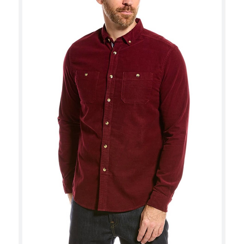 Heritage Mens Button Down Shirt Red Long Sleeve Slim Fit Collar Corduroy M New